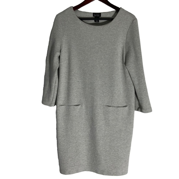 Nicole Miller Women’s Knit Stretch 3/4 Sleeve Pockets Light Gray Dress Size LG. - Picture 1 of 11